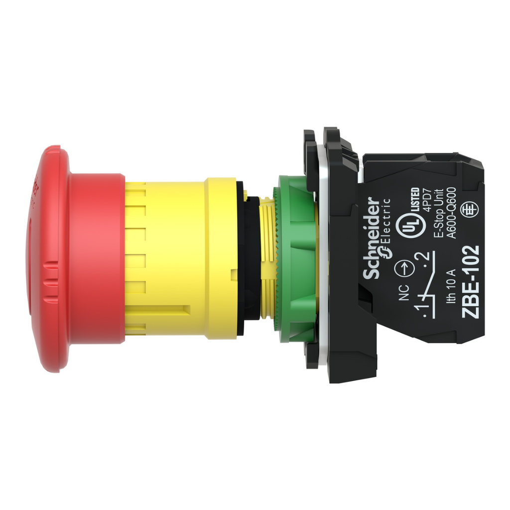 Parada de Emergencia plástica de 1/4 de Giro, metálica, 1NC, Ø 40mm, Rojo