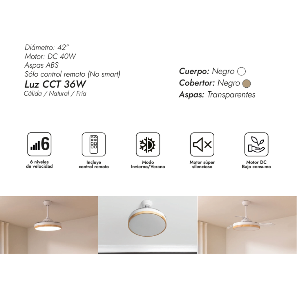 Samoa Motor Blanco Aspas Blanco con luz  Diam. 42"