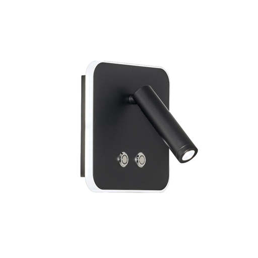[DABRio Negro] Aplique pared cuadrado con mov e int. Touch negro 6w+3w